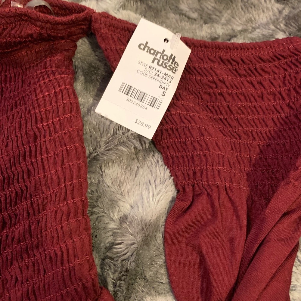 Burgandy off the shoulder dress long sleeves